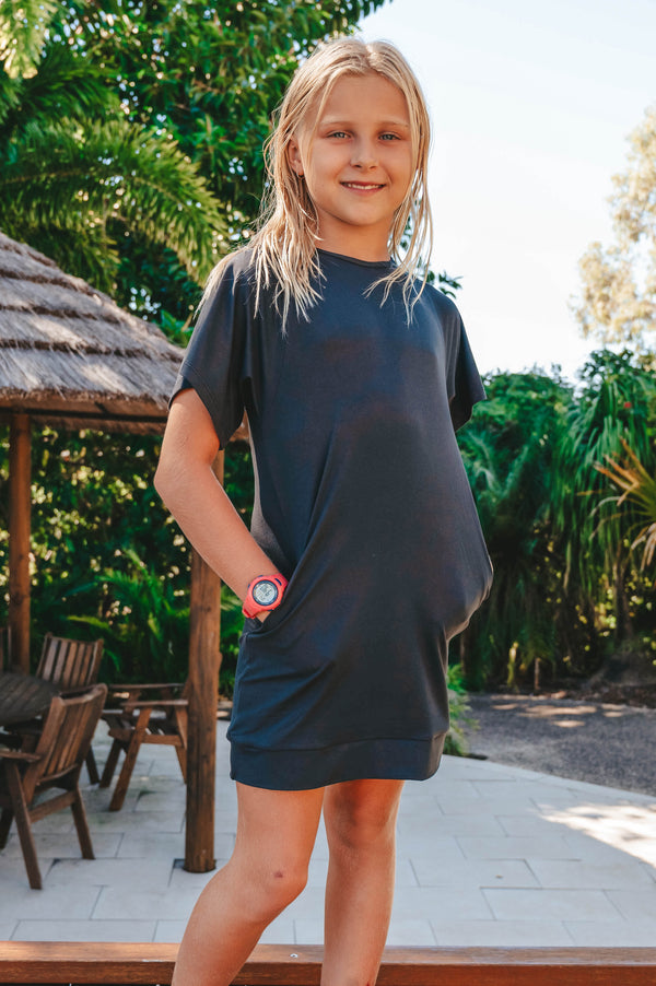 Black Soft To Touch - Kids Lazy Girl Dress Tee