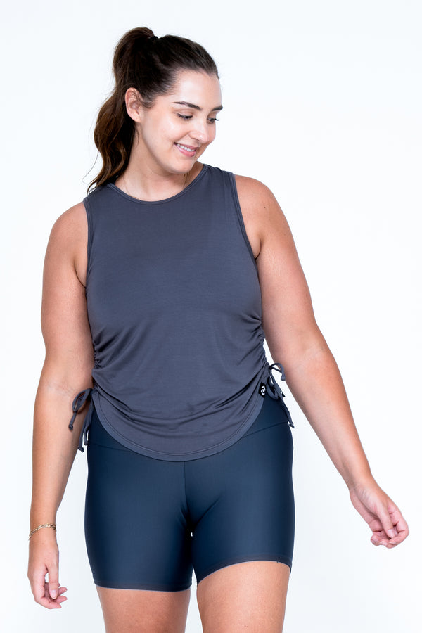Dark Charcoal Slinky To Touch - Muscle Back Tank W/ Cinched Sides