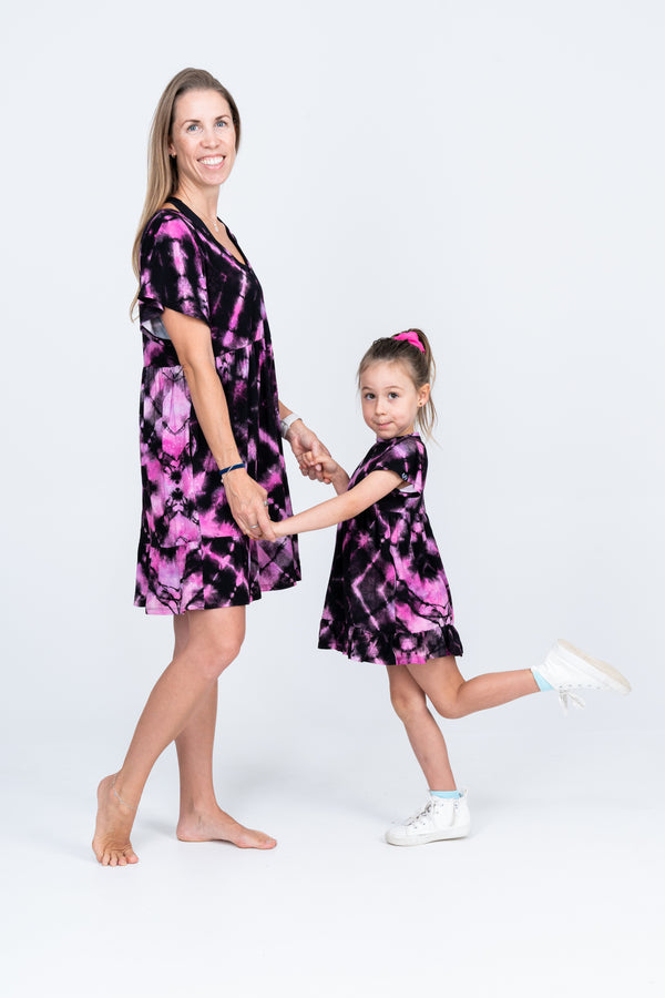 Diamond Pink Tie Dye Slinky To Touch - Kids Baby Doll Tiered Mini Dress