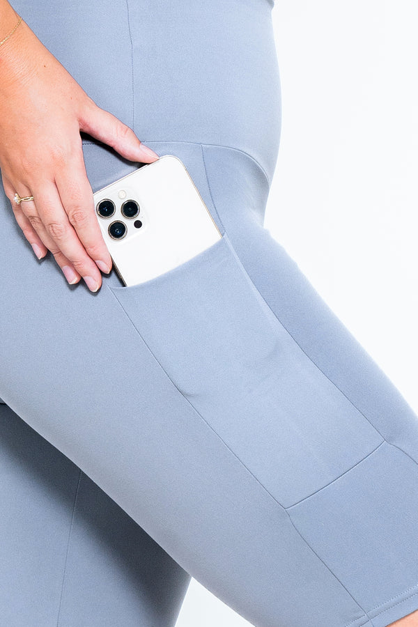 Grey Body Contouring - Panel Pocket High Waisted Long Shorts