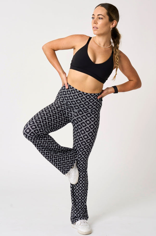 Monogram Black Soft To Touch - High Waisted Bootleg Pant