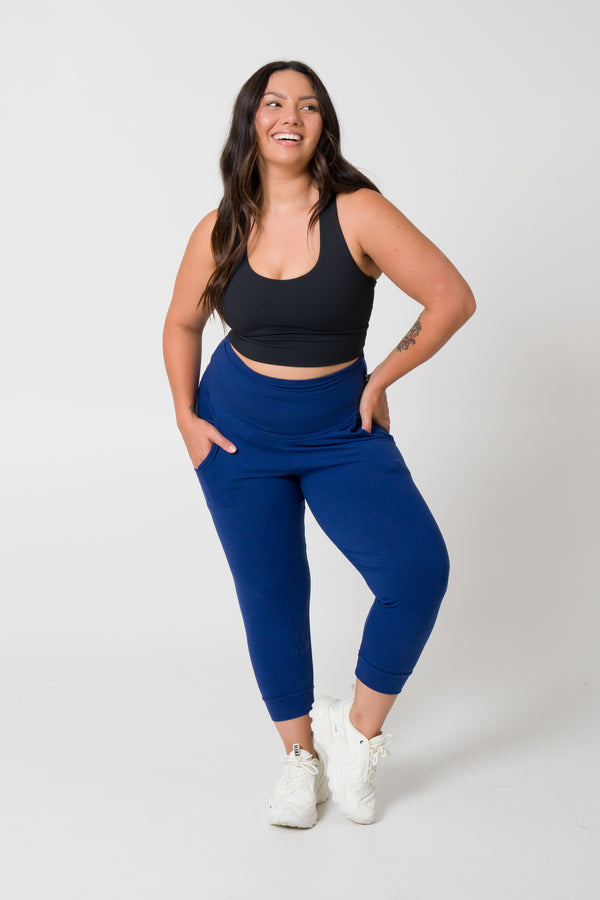 Navy Soft To Touch - Jogger Capris W/ Pockets