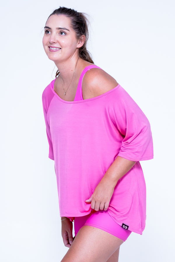 Pink Slinky To Touch - Off The Shoulder Tee