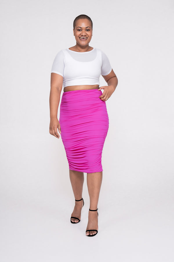 Pink Soft to Touch - Ruched Midi Skirt
