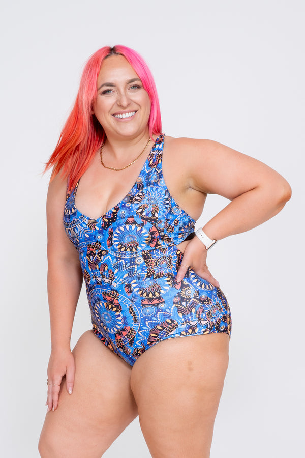 Sundial Me Up Blue Performance - Deep V One Piece W/ Extra Coverage Bottoms