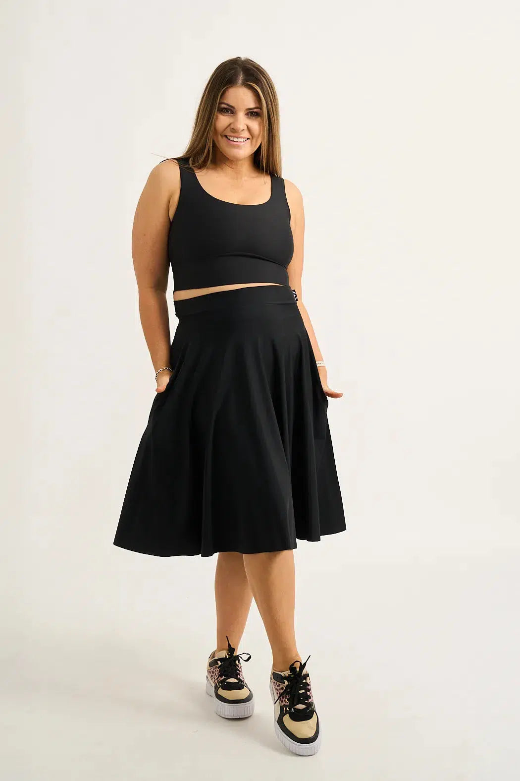 Midi Black Skater Skirt Long Skater Skirt Outfit Black Flare Skirt