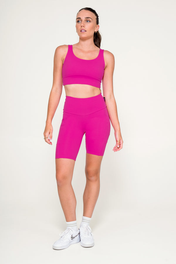 Pink Body Contouring - Panel Pocket High Waisted Long Shorts