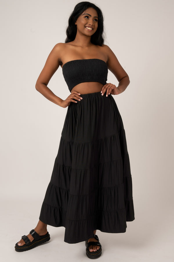 Black Slinky To Touch - Tiered Maxi Skirt