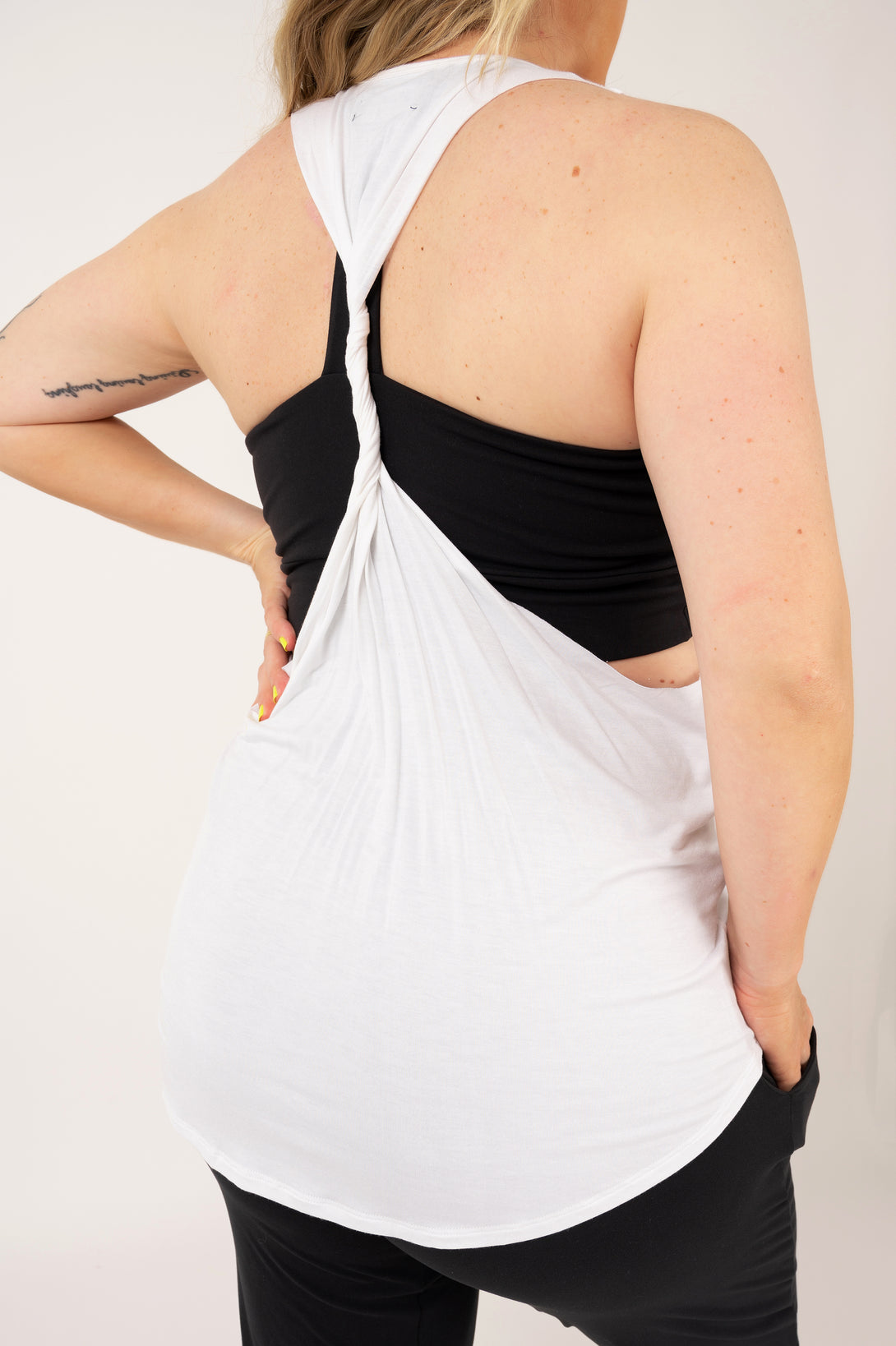 White Slinky To Touch - Twisted Racer Back Tank - Exoticathletica