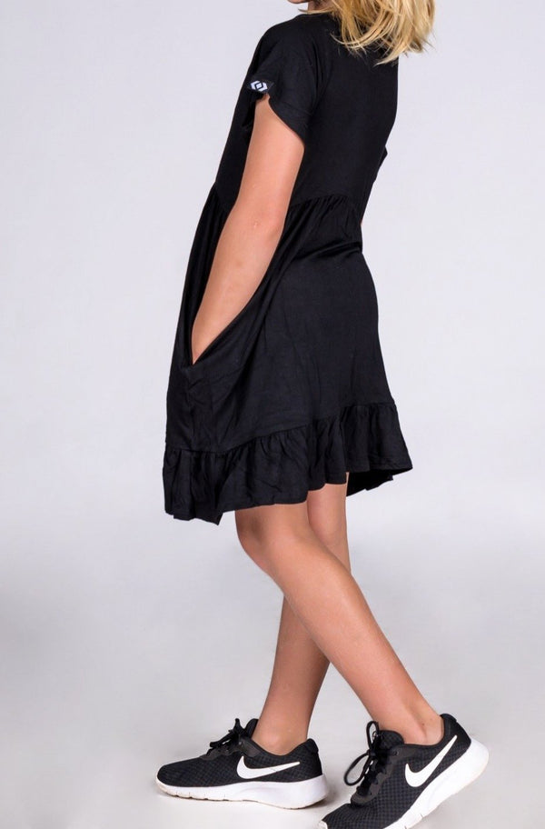Black Slinky To Touch - Kids Baby Doll Tiered Mini Dress