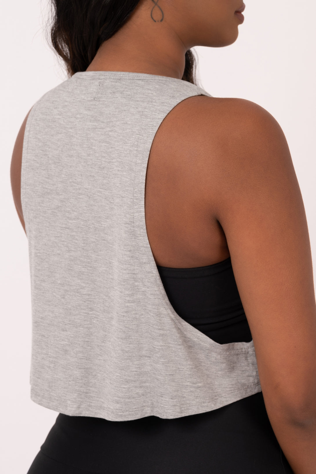 Heather Grey Slinky To Touch - Cropped Drop Arm Muscle Tank - Exoticathletica