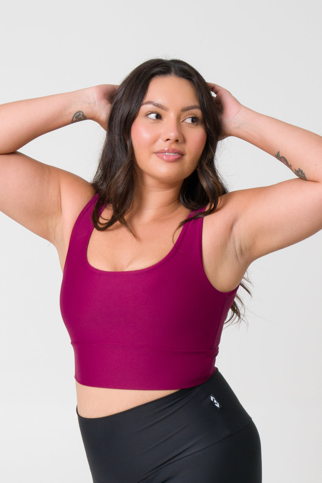 Berry scoop neck comfort crop top, offering both comfort and style for active women during workouts or casual wear."