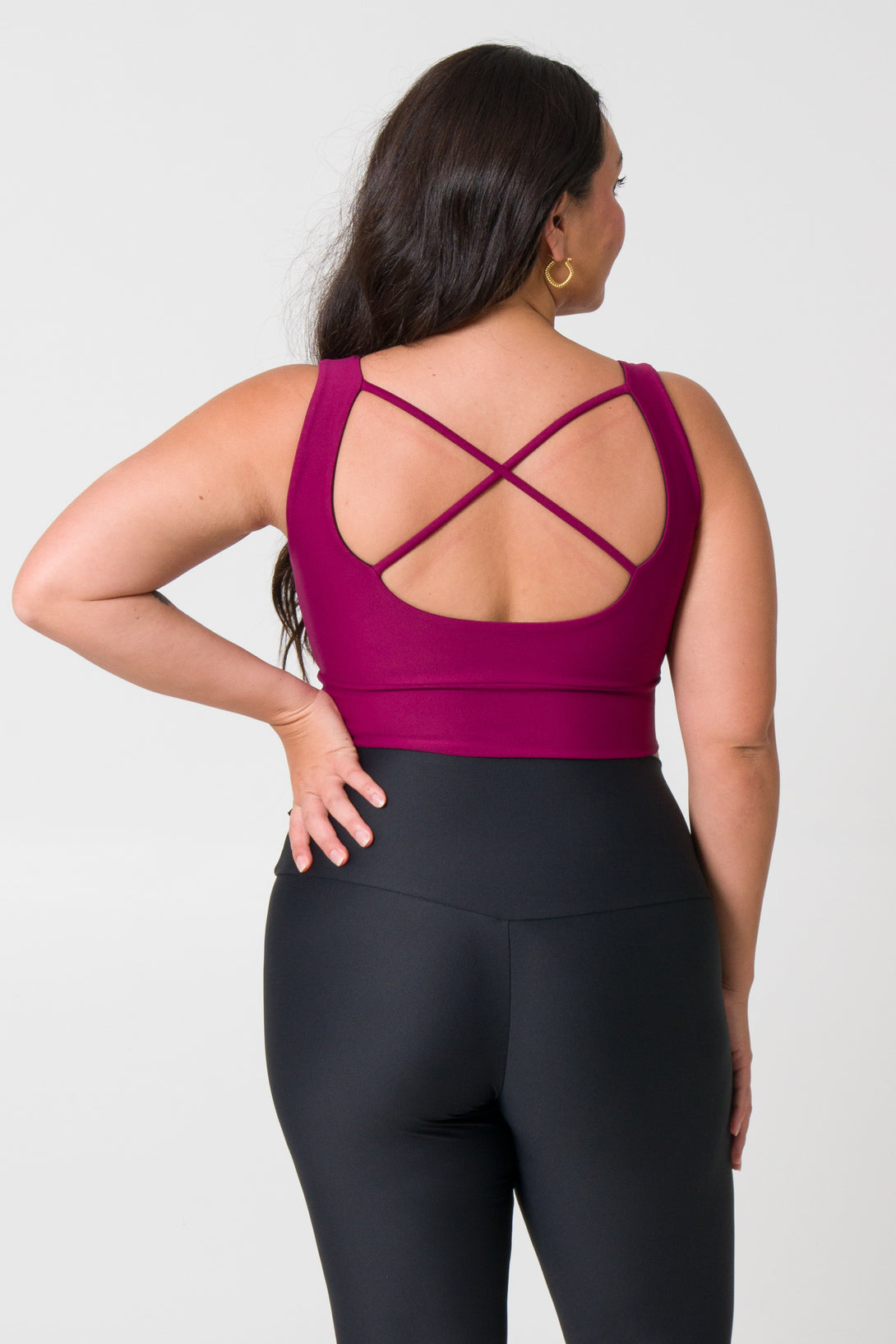 Berry scoop neck comfort crop top, offering both comfort and style for active women during workouts or casual wear.