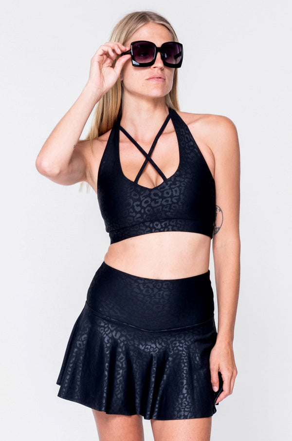 Black Exotic Touch Jag - High Waisted Simple Skort