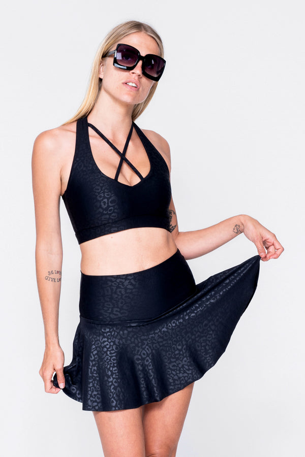 Black Exotic Touch Jag - Deep V Cross Front Crop