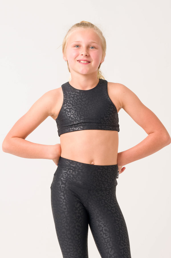 Black Exotic Touch Jag - Kids Crop Top