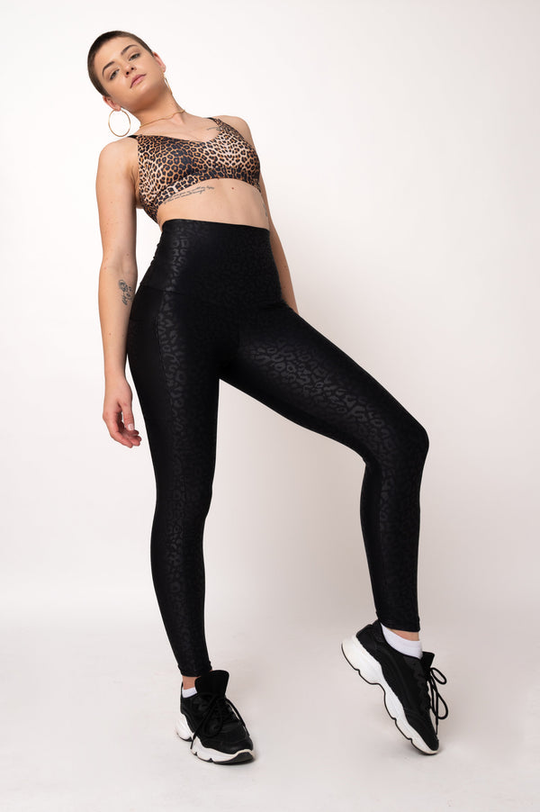 Black Exotic Touch Jag - Panel Pocket Extra High Waisted 7/8 Leggings