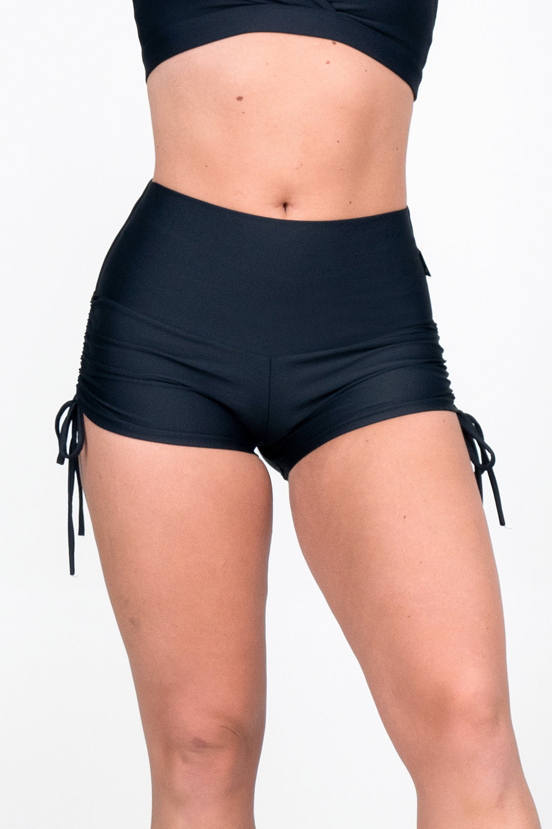 Black Performance - High Waisted Tie Side Booty Shorts - Exoticathletica