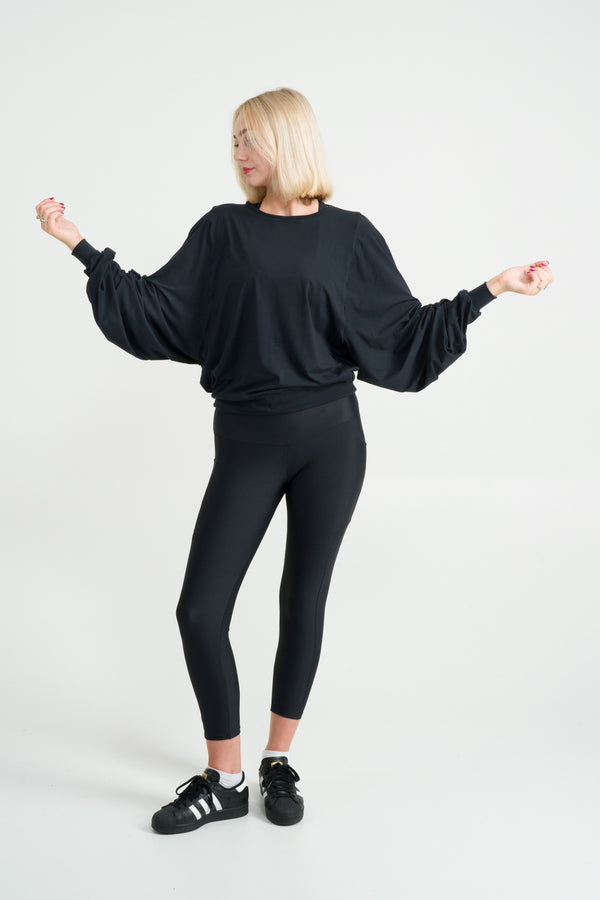 Black Soft To Touch - Batwing Cinched Sleeve Sweater