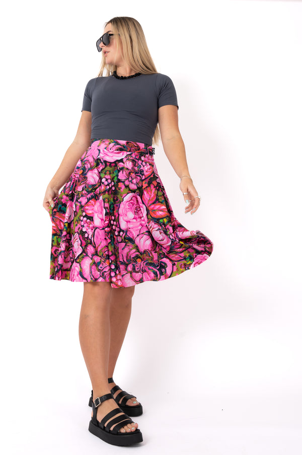 Bloom Bloom Silky - Narrow Waisted Midi Skater Skirt W/ Pockets