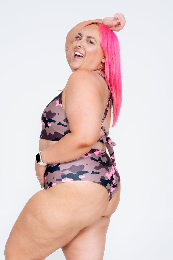Camo Crush Pink Performance - High Waisted Cheeky Cut Bikini Bottoms