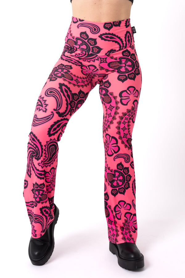 Slazily Paisley Pink Soft To Touch - High Waisted Bootleg Pant