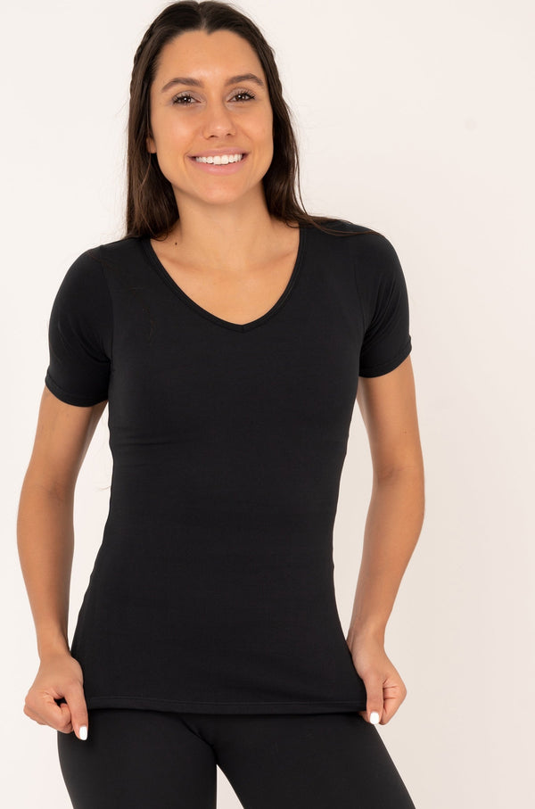 Black Soft To Touch - Fitted V Neck Tee