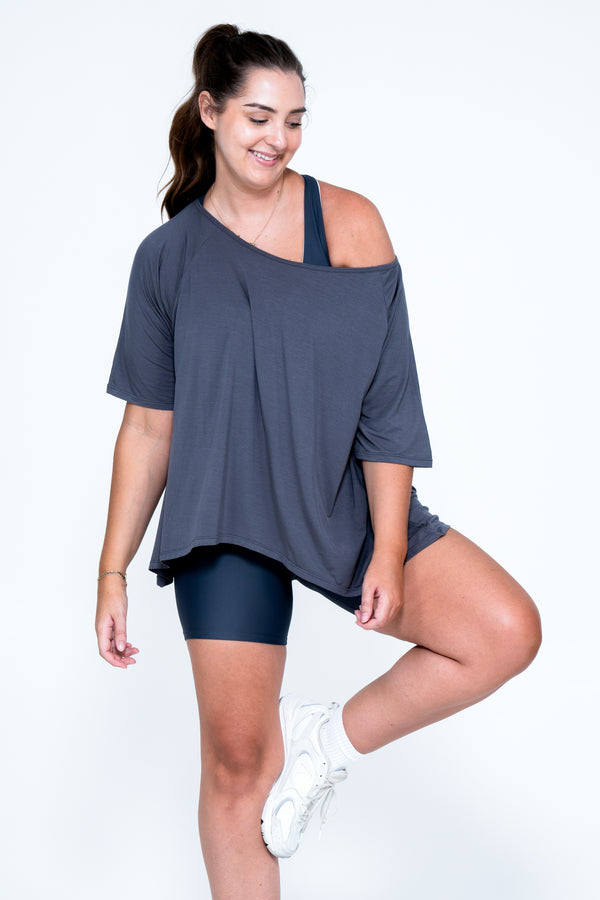 Dark Charcoal Slinky To Touch - Off The Shoulder Tee