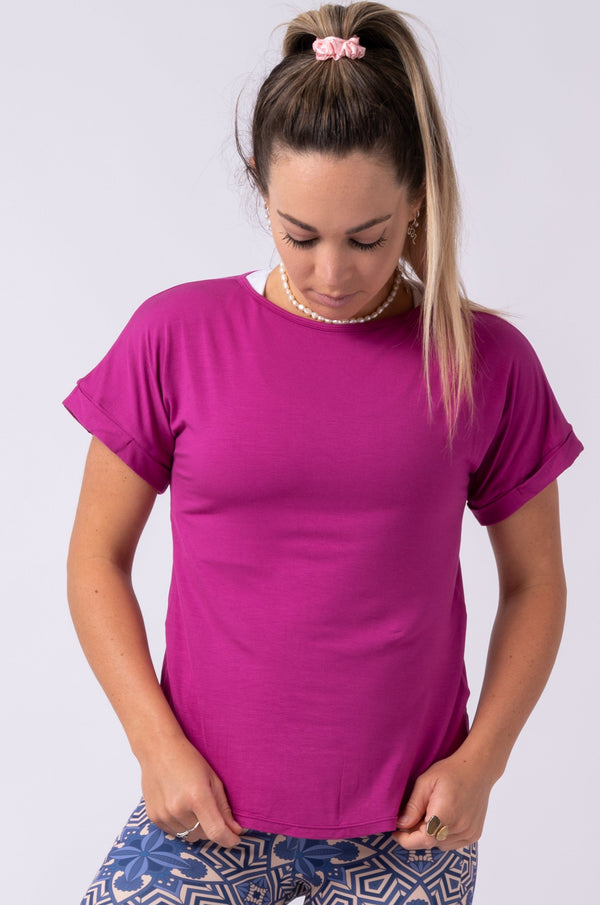 Dark Orchid Slinky To Touch - Cuffed Sleeve Tee