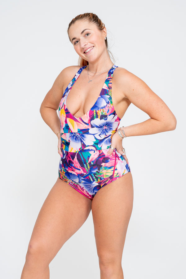 Down The Garden Path Performance - Deep V One Piece W/ Extra Coverage Bottoms