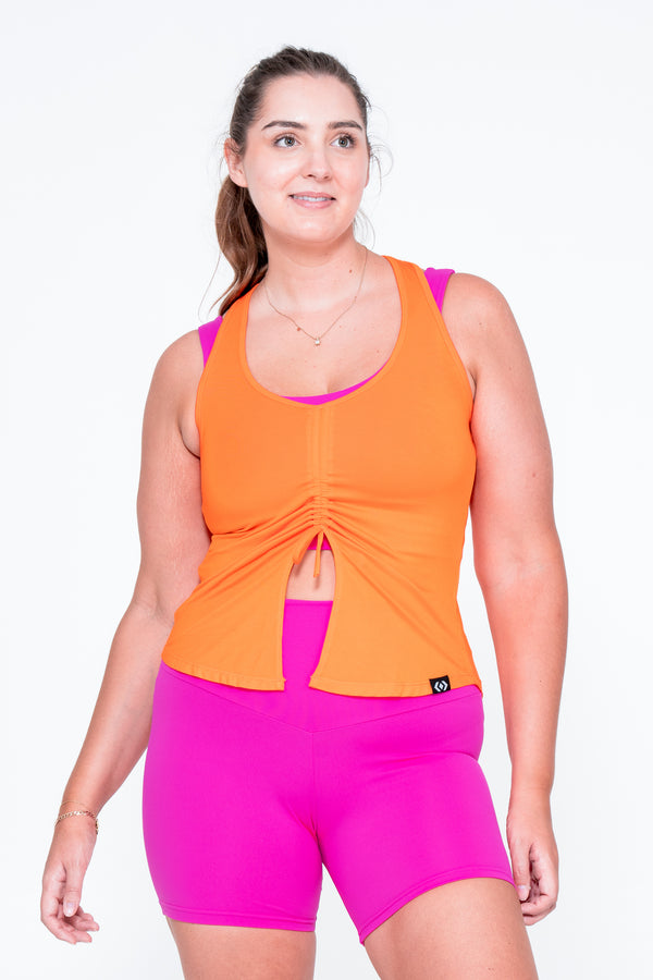Orange Slinky To Touch - Racer Back Tank Top W/ Cinched Front