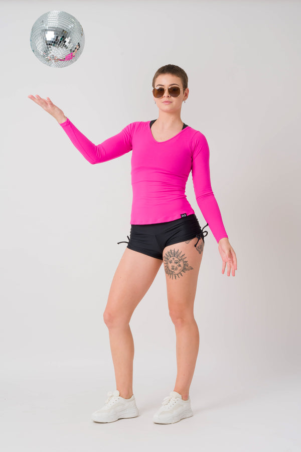 Pink Soft To Touch - Fitted Long Sleeve V Neck Tee