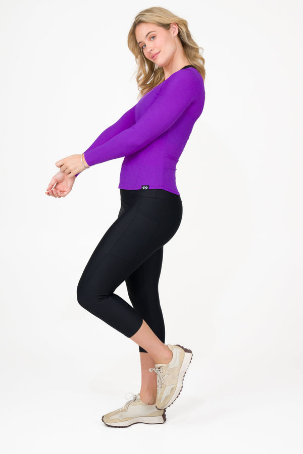 Purple Rib Knit - Fitted Long Sleeve V Neck Tee