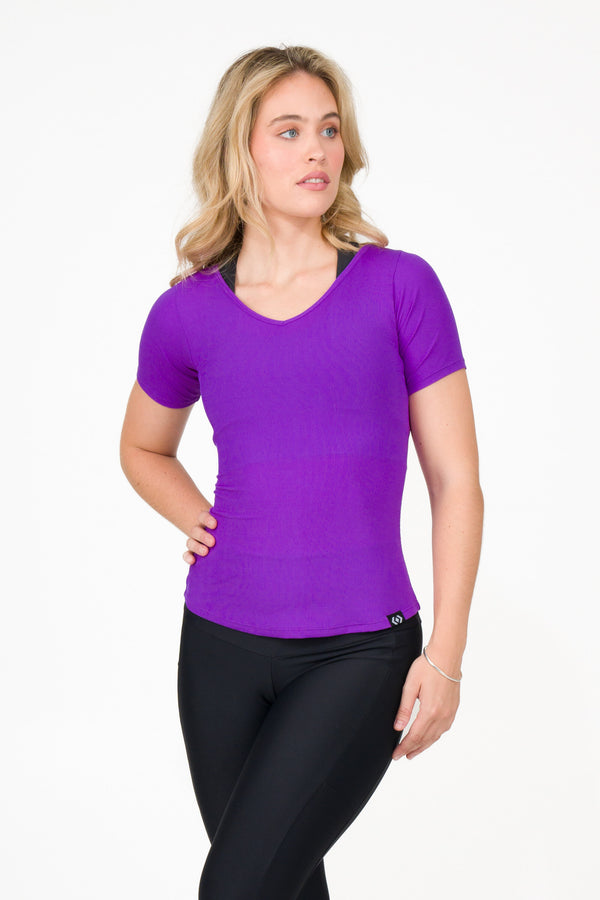 Purple Rib Knit - Fitted V Neck Tee