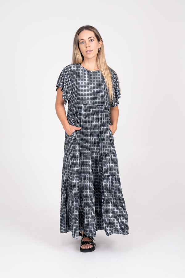 Toothy Knit Mono Slinky To Touch - Baby Doll Tiered Maxi Dress
