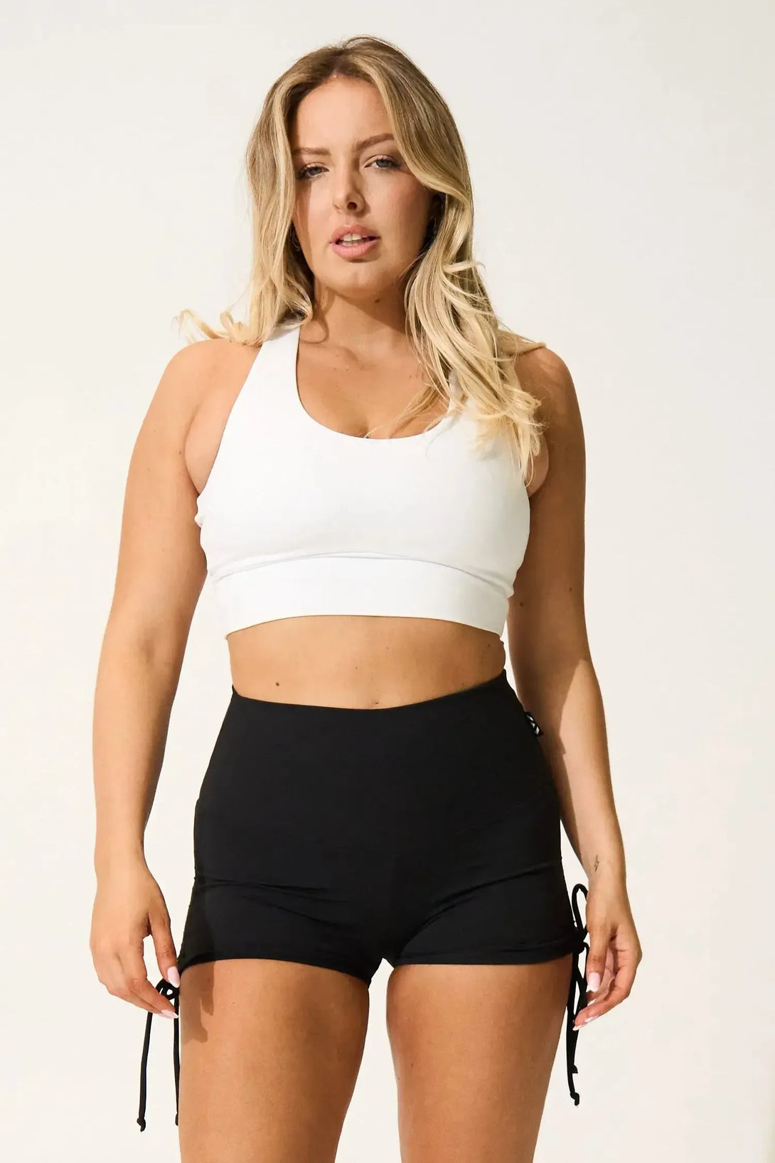 Body Contouring High Waisted Tie Side Booty Shorts Black