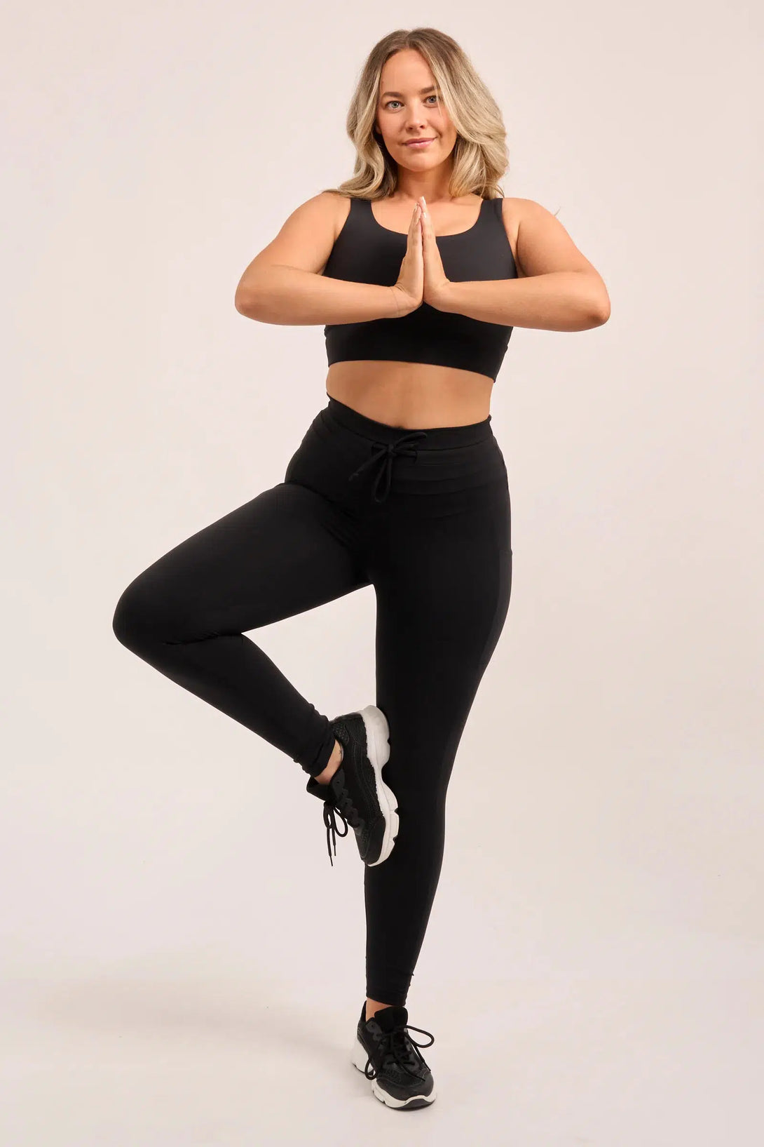 Body Contouring Panel Pocket Drawstring High Waisted Leggings - Black-Activewear-Exoticathletica