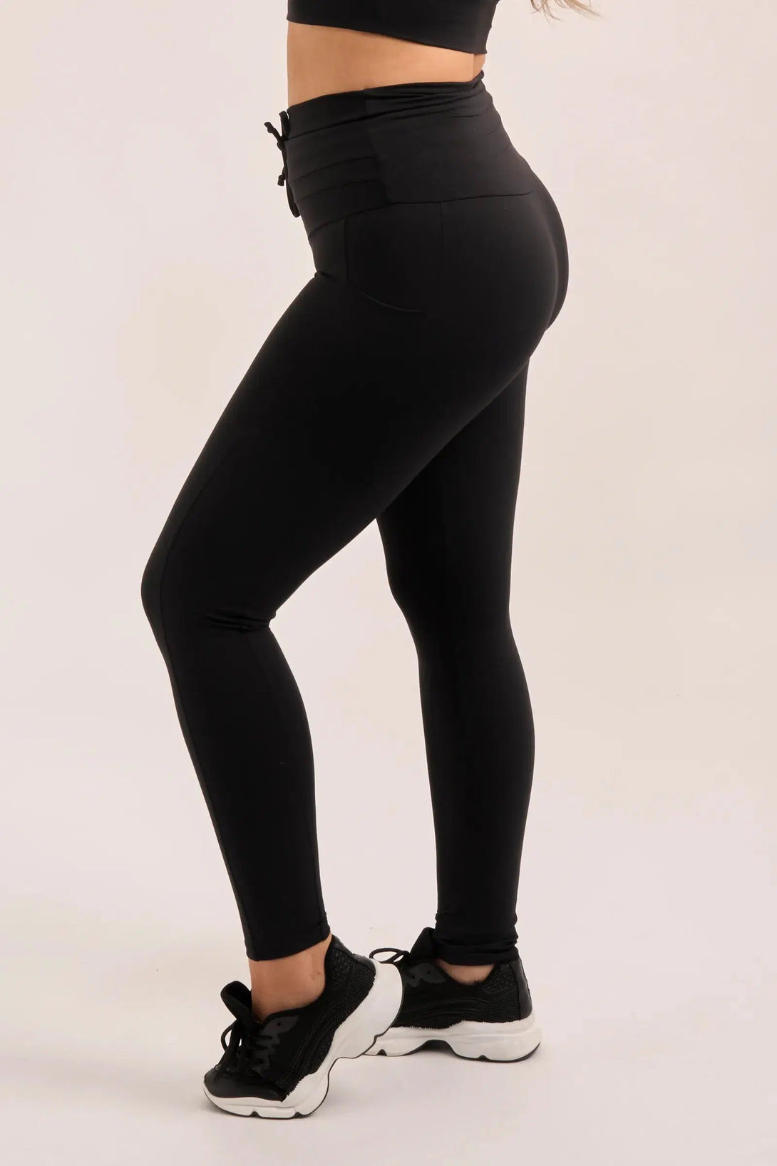 Body Contouring Panel Pocket Drawstring High Waisted Leggings - Black-Activewear-Exoticathletica