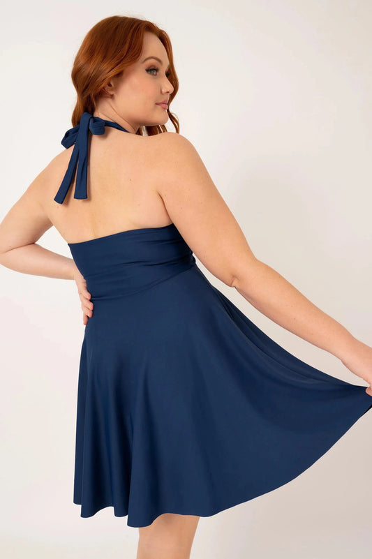 Performance Halter Comfort Crop Mini Dress - Navy-Activewear-Exoticathletica