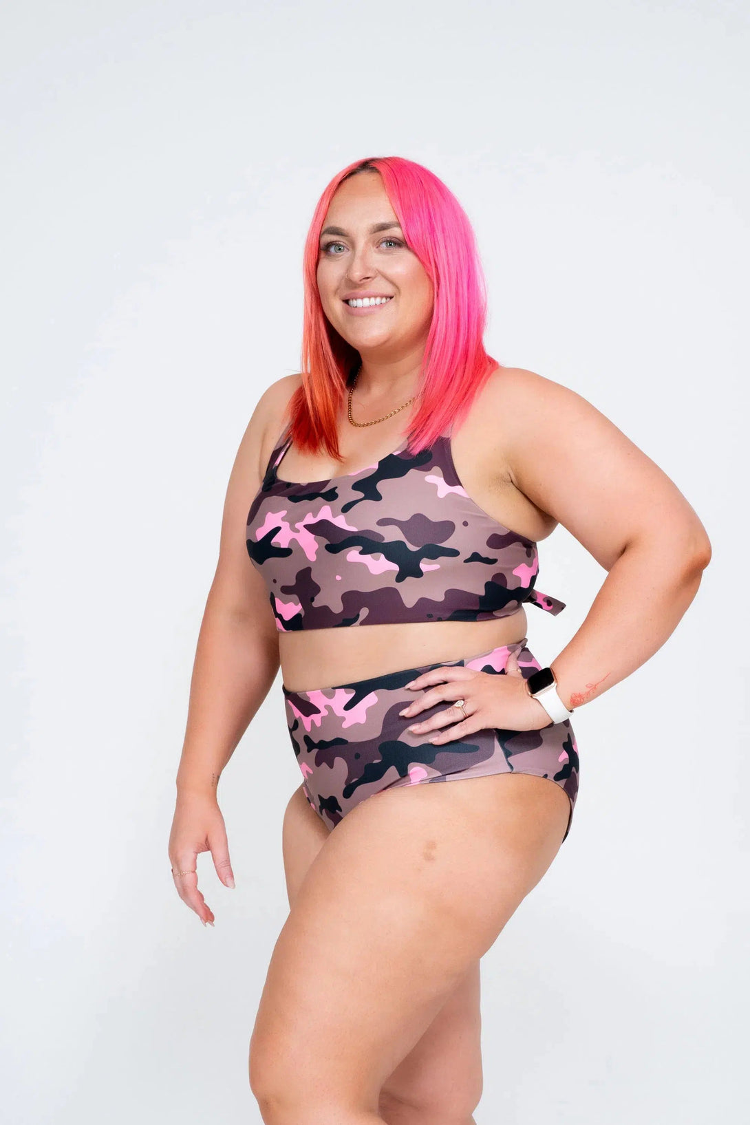 Camo Crush Pink High Waisted Extra Coverage Bikini Bottoms Performance Exoticathletica
