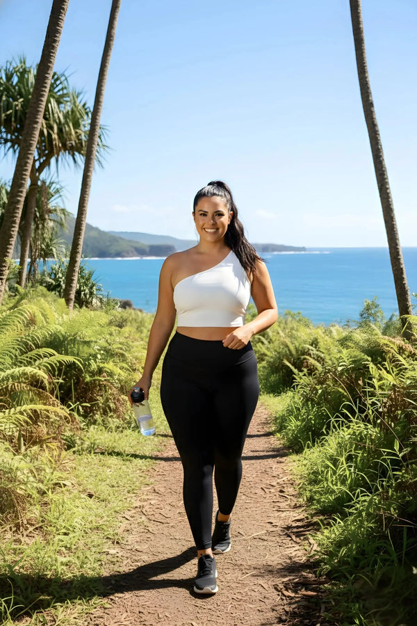 Performance One Shoulder Comfort Crop Top - White-Activewear-Exoticathletica