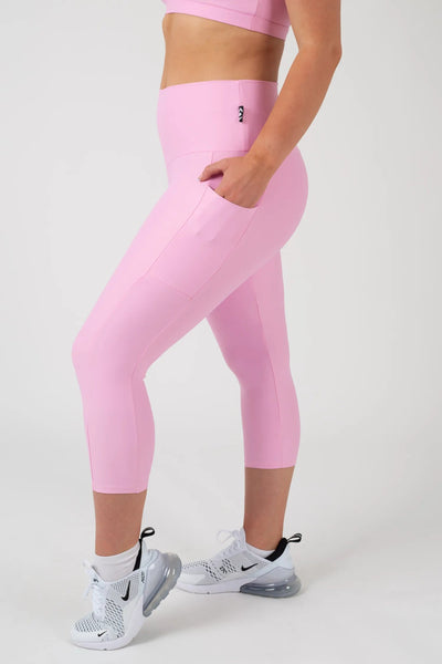 High Waisted Light Pink Capris Performance Panel Pocket High