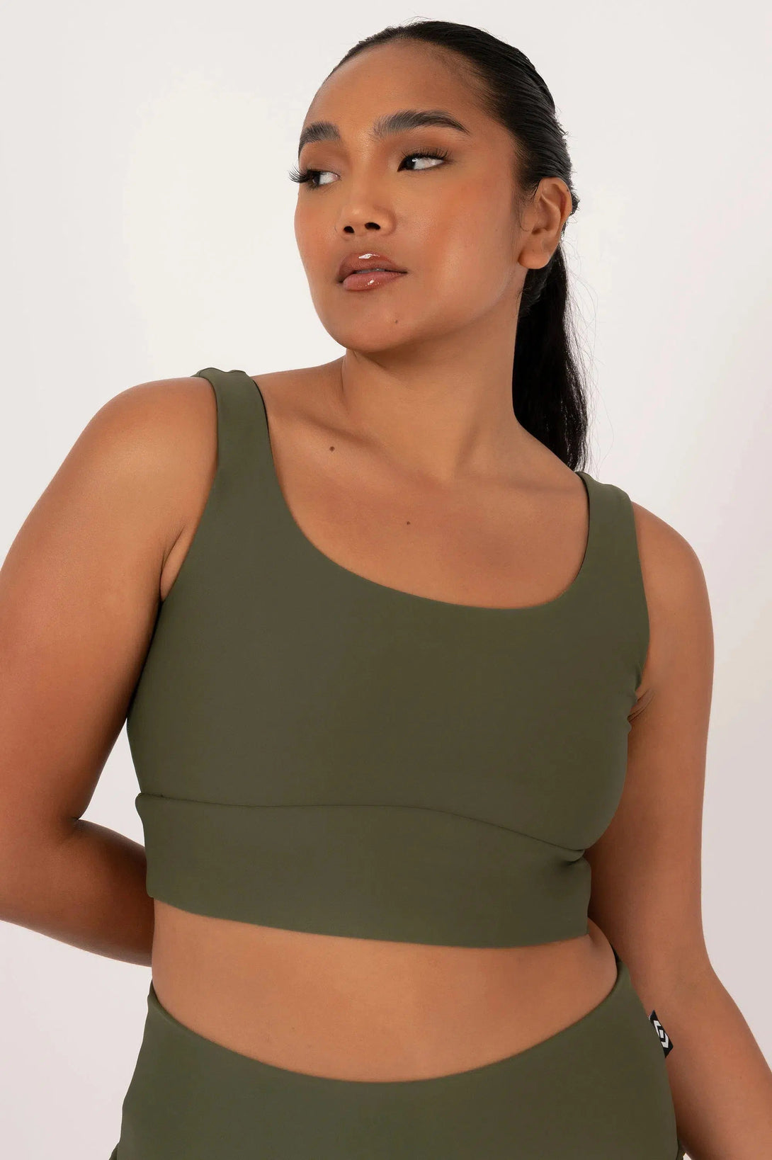 Performance Scoop Neck Comfort Crop Top - Dark Khaki-Activewear-Exoticathletica