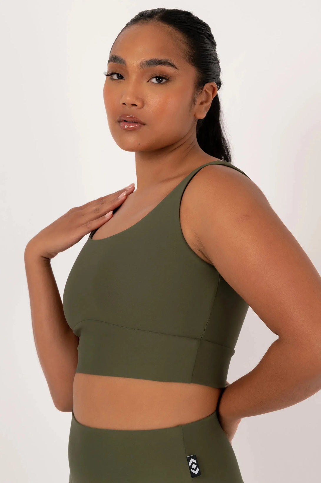 Performance Scoop Neck Comfort Crop Top - Dark Khaki-Activewear-Exoticathletica