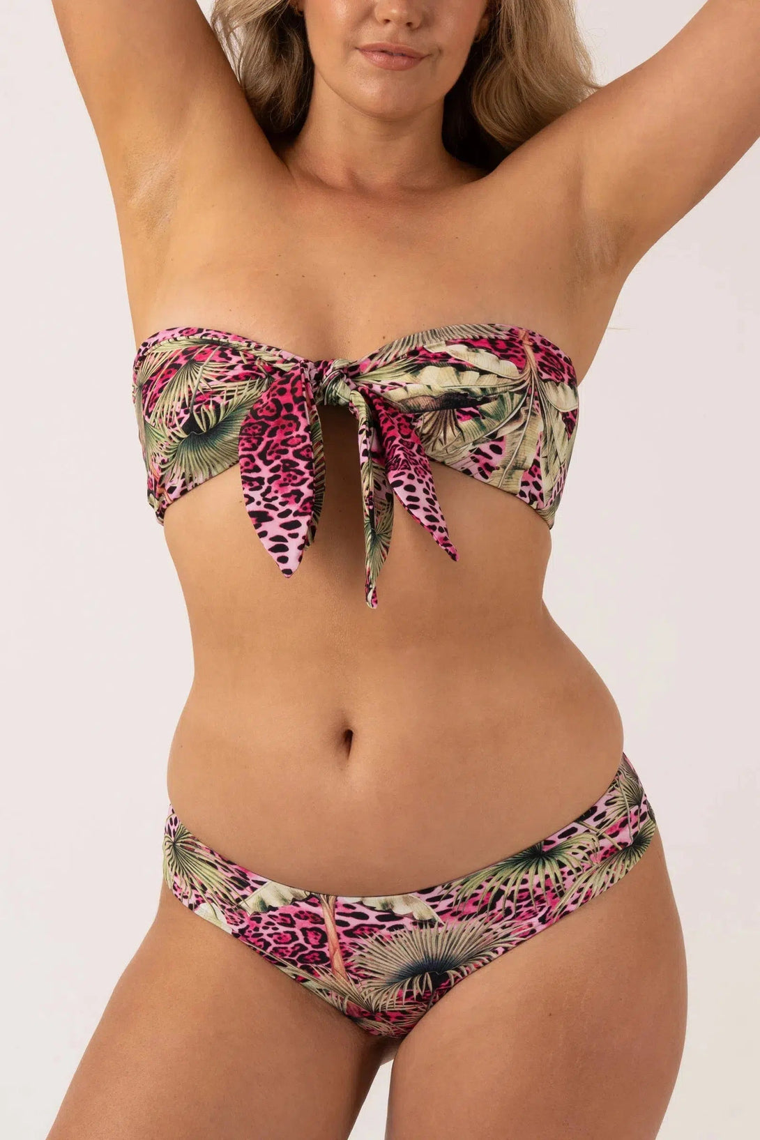 Silky Reversible Brazillian Cheeky Cut Bikini Bottom - Pink Tropical Leopard-Activewear-Exoticathletica
