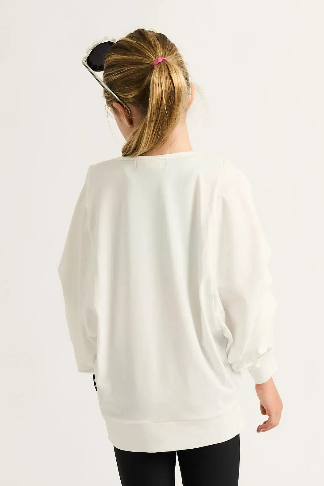 Soft To Touch Kids Batwing Cinched Sleeve Sweater - White-Activewear-Exoticathletica