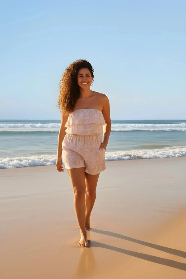 Sustainable Viscose Frill Playsuit - Nude Tiki-Activewear-Exoticathletica