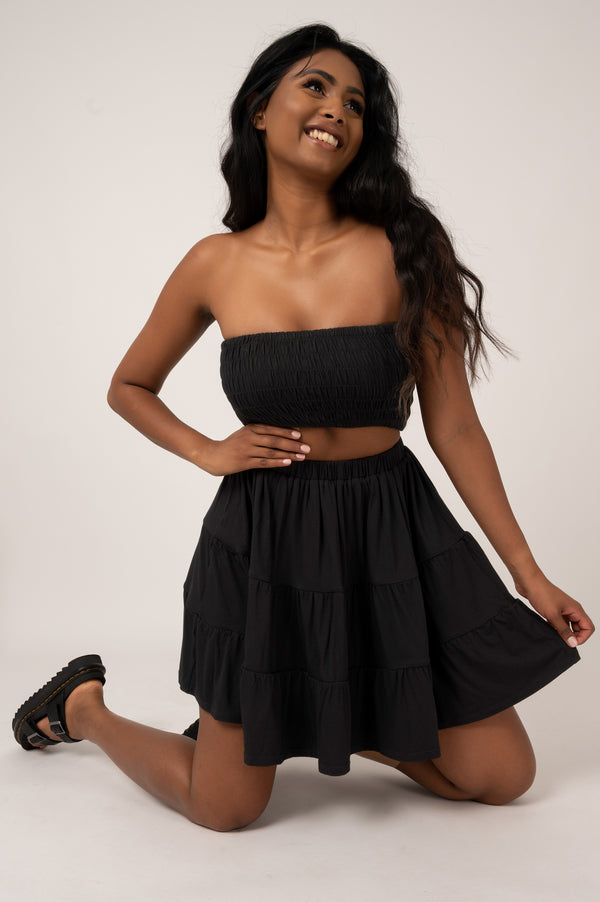 Black Slinky To Touch - Tiered Mini Skirt