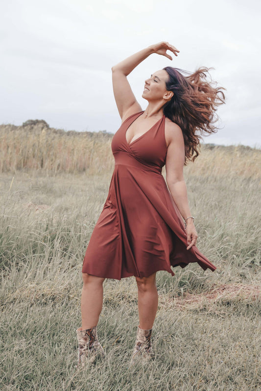 Burnt Copper Performance - Halter Comfort Crop Midi Dress