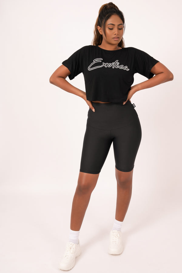 Black Slinky To Touch - Exotica Cropped Tee